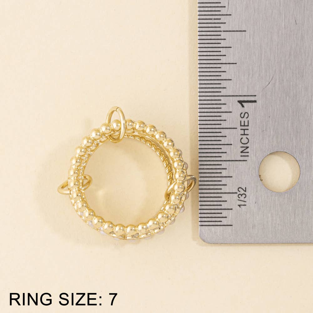 Pearl Cz Beaded Four Band Stackable Ring Set: GDCRY