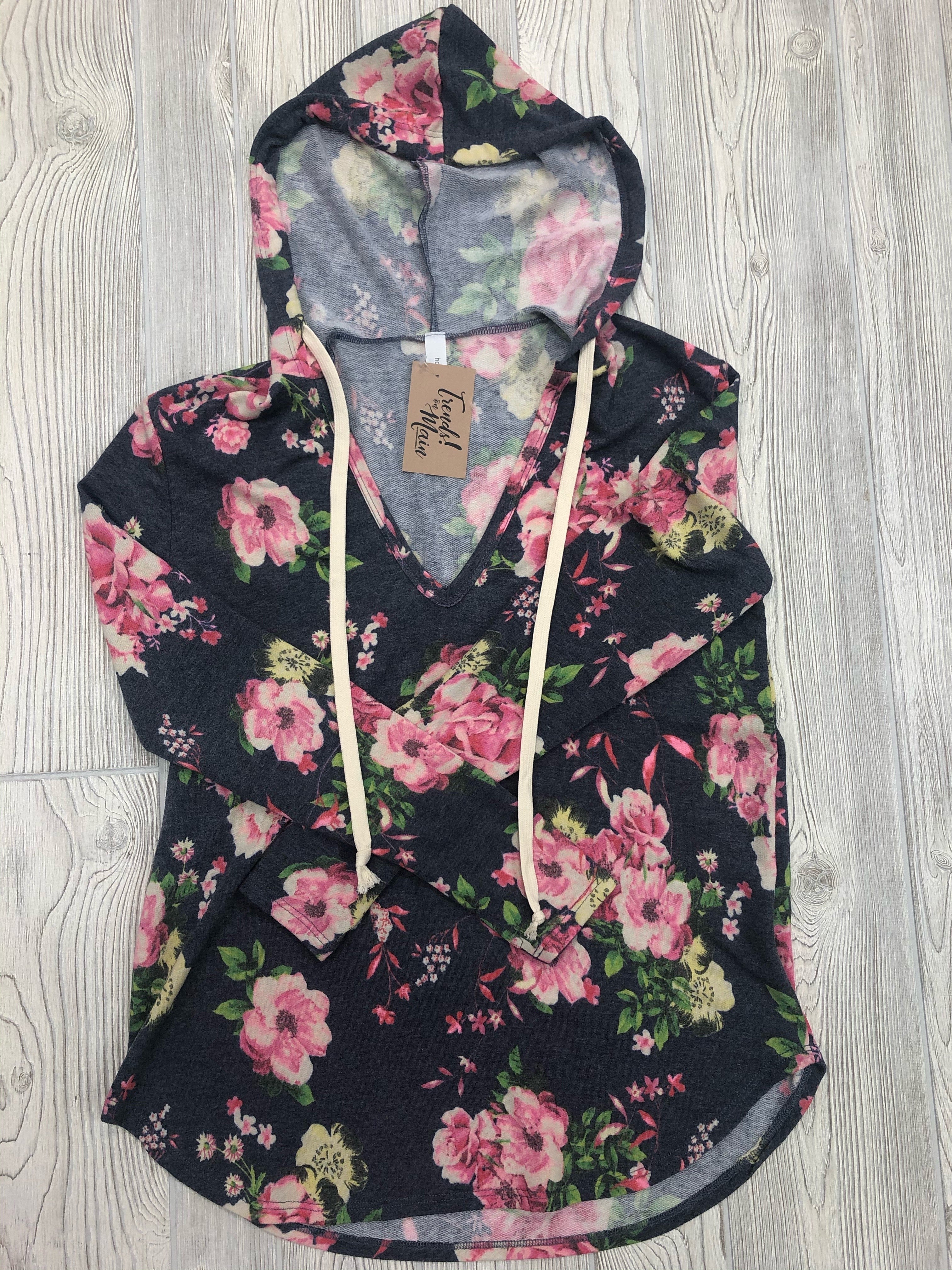 navy floral hoodie
