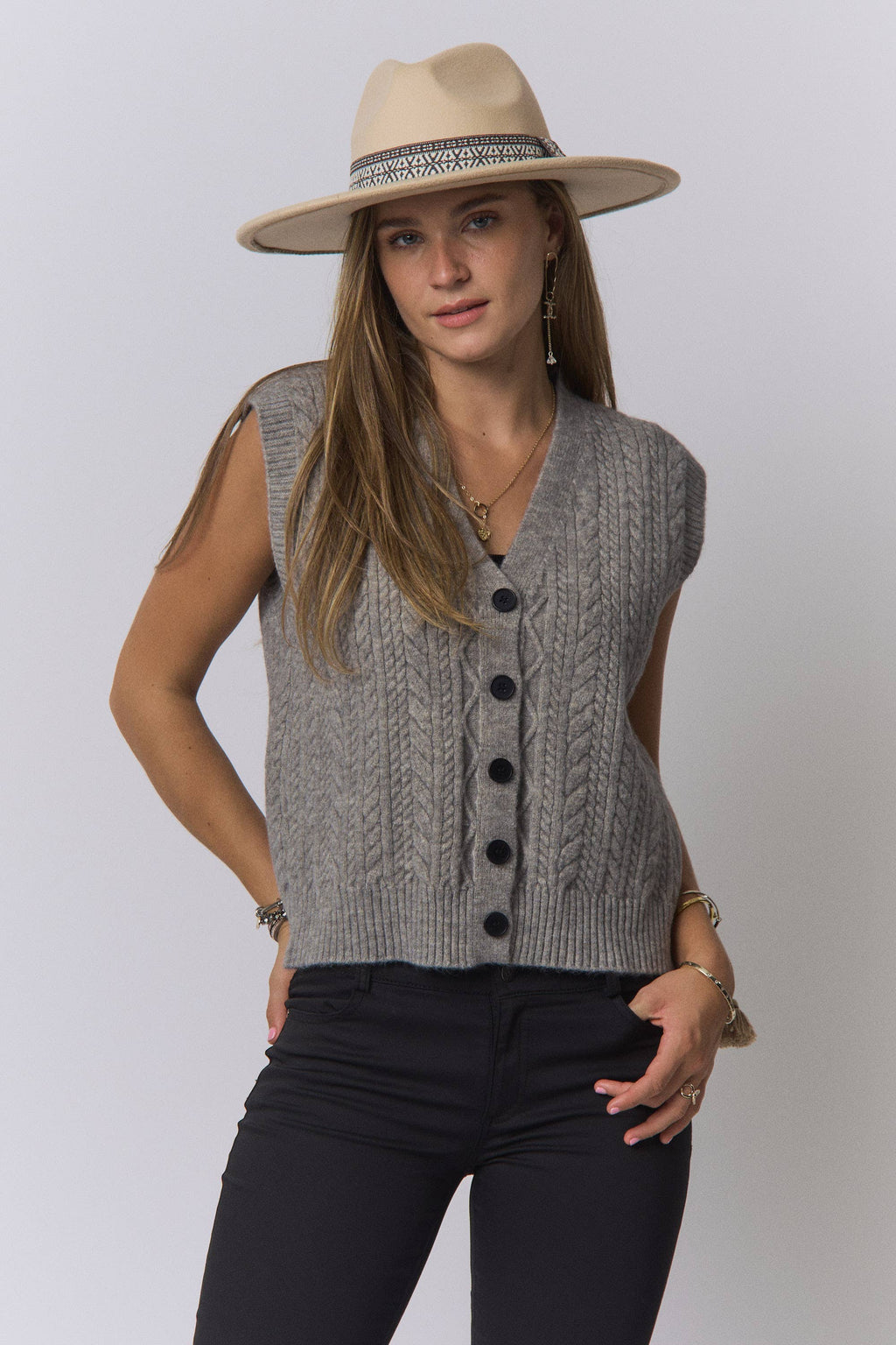Gray CABLE-KNIT SWEATER VEST