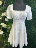 Square Neck Smocked Tiered Midi Dress