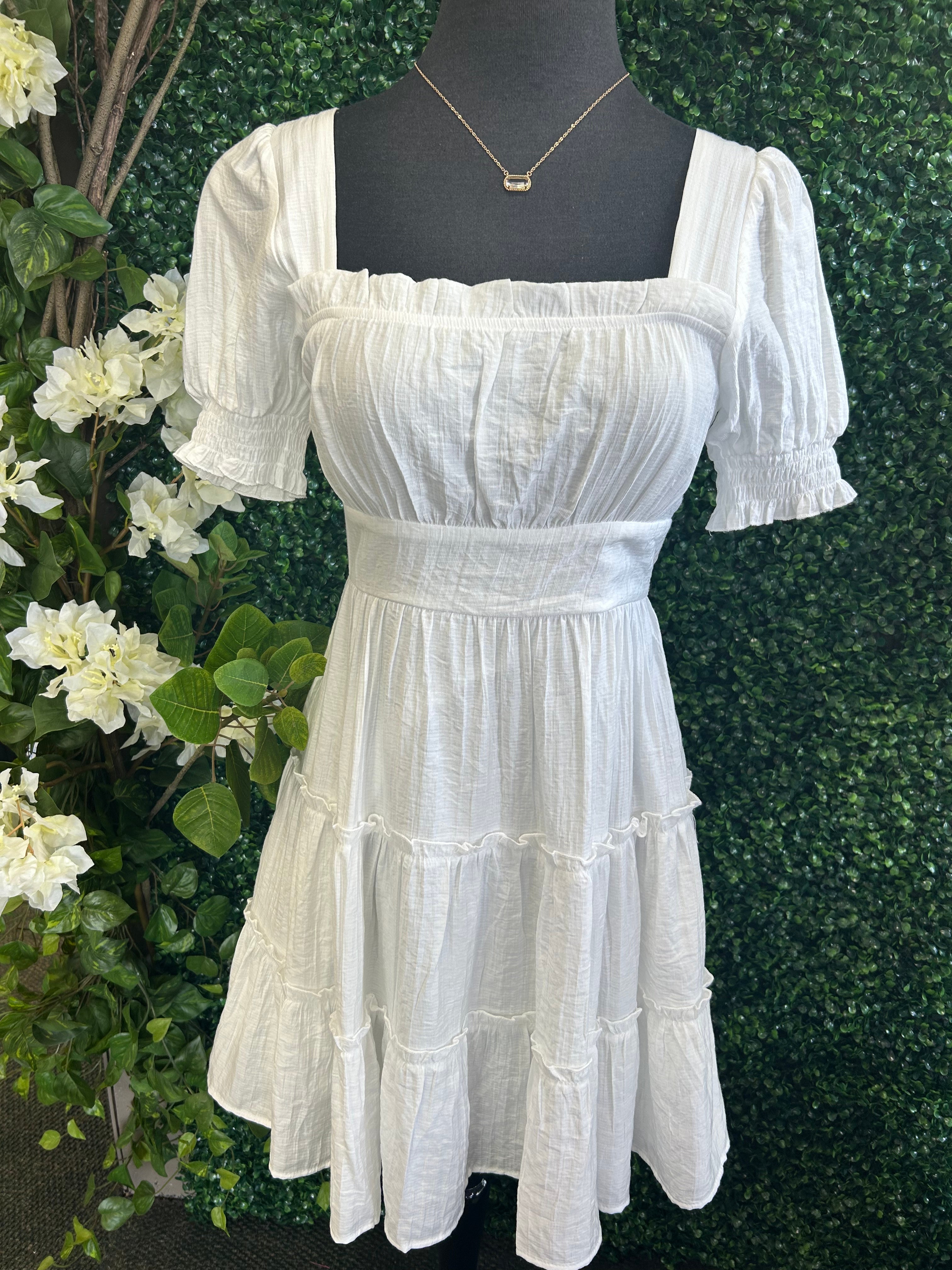 Square Neck Smocked Tiered Midi Dress