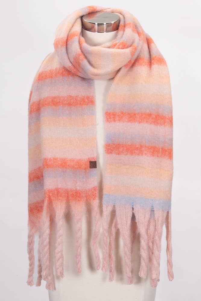 C.C Horizontal Multi Color Stripe Woven Scarf: Beige