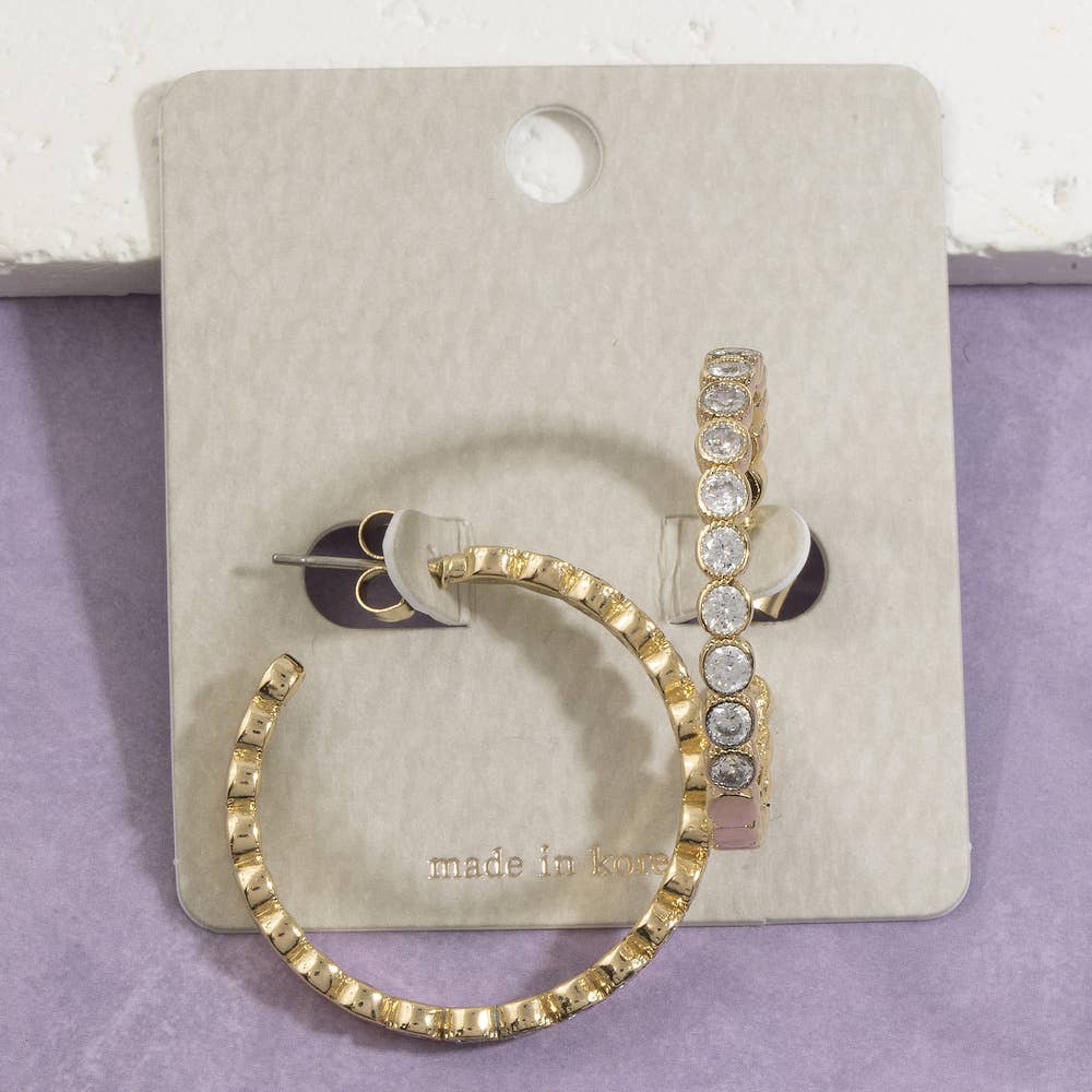 Bezel Set Cz Hoop Earrings: GRN