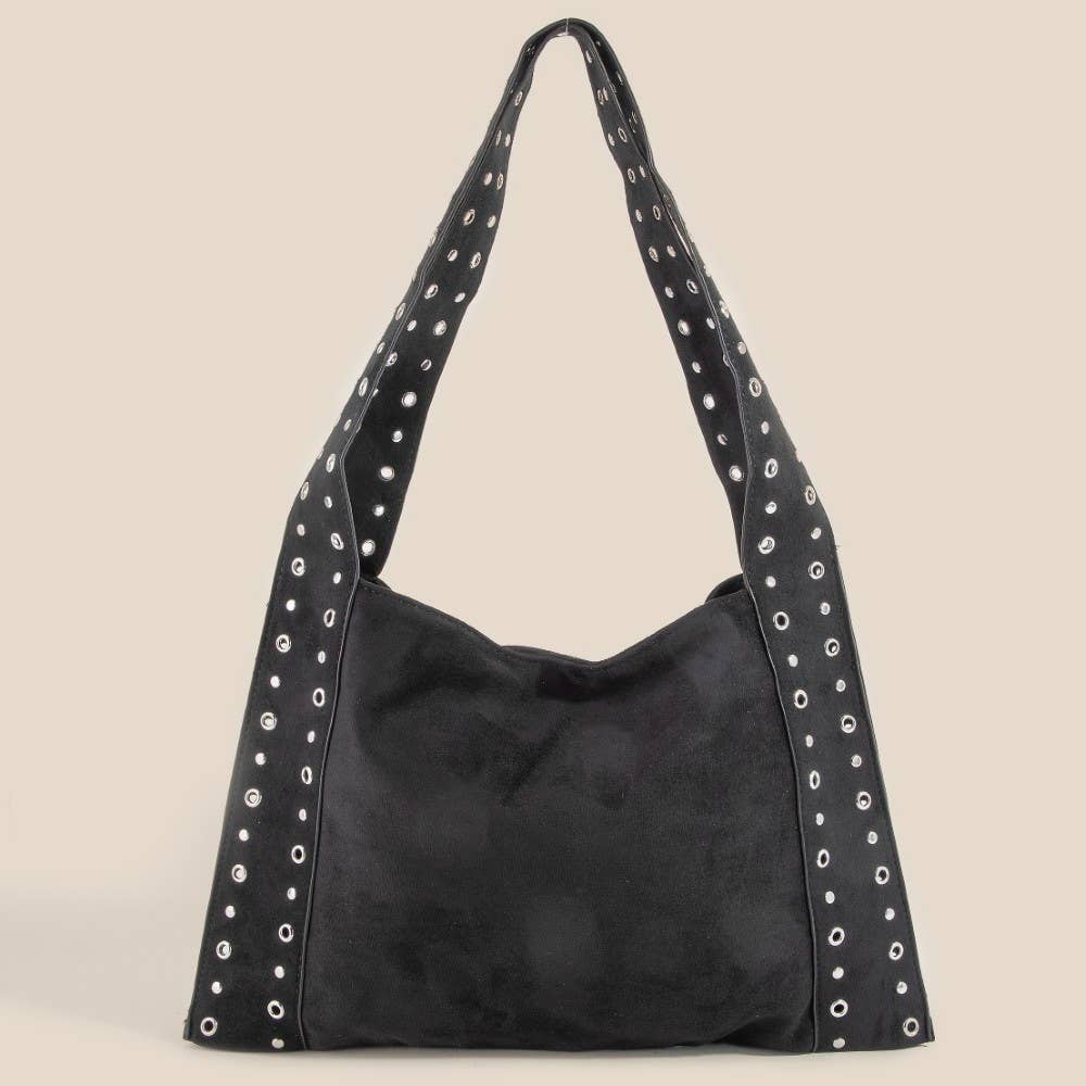 Grommet Strap Suede Shoulder Bag: SLBR