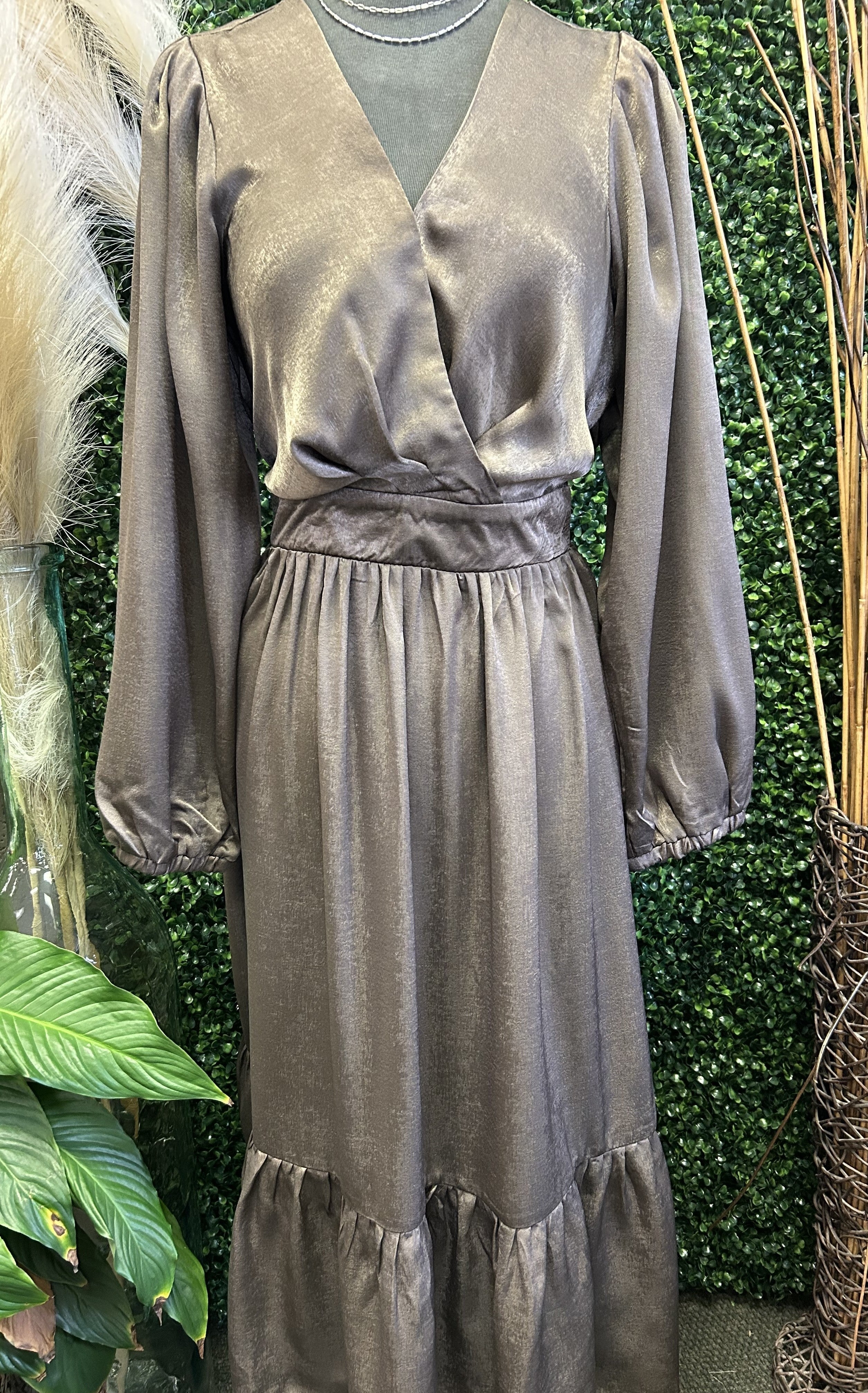 Satin Wrap Midi Dress