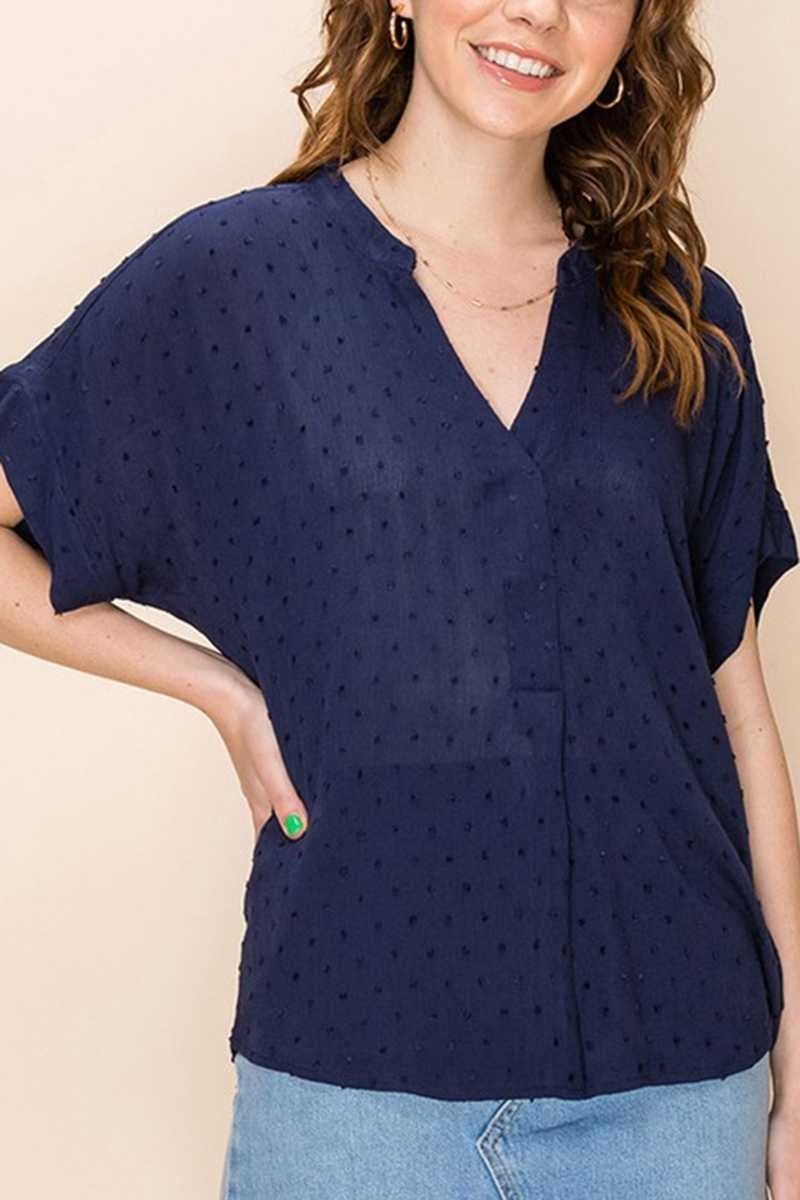 navy swiss dot top