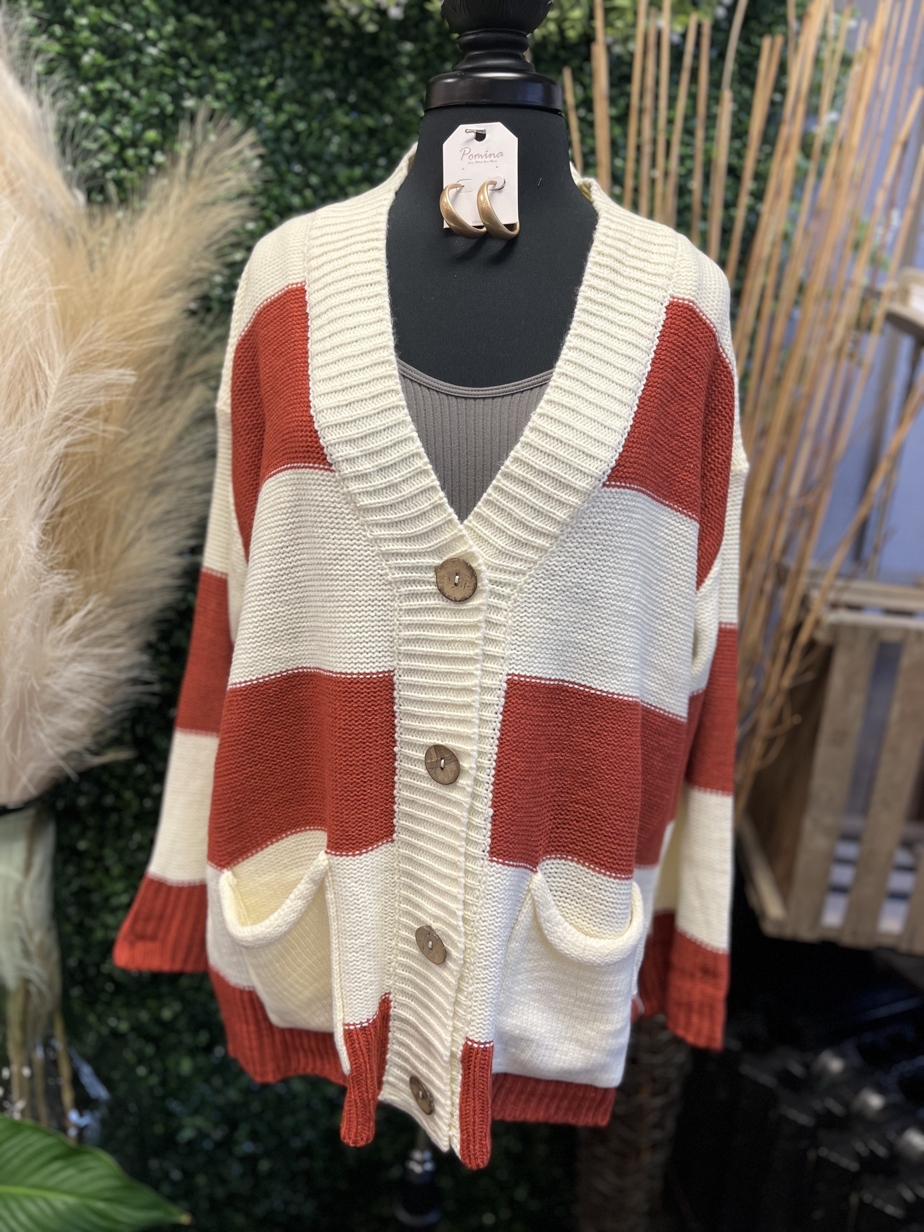 Stripe Button Down Loose Fit Cardi