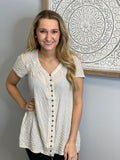 Beige Button V-Neck Top