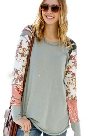 mustard floral, camo, striped top