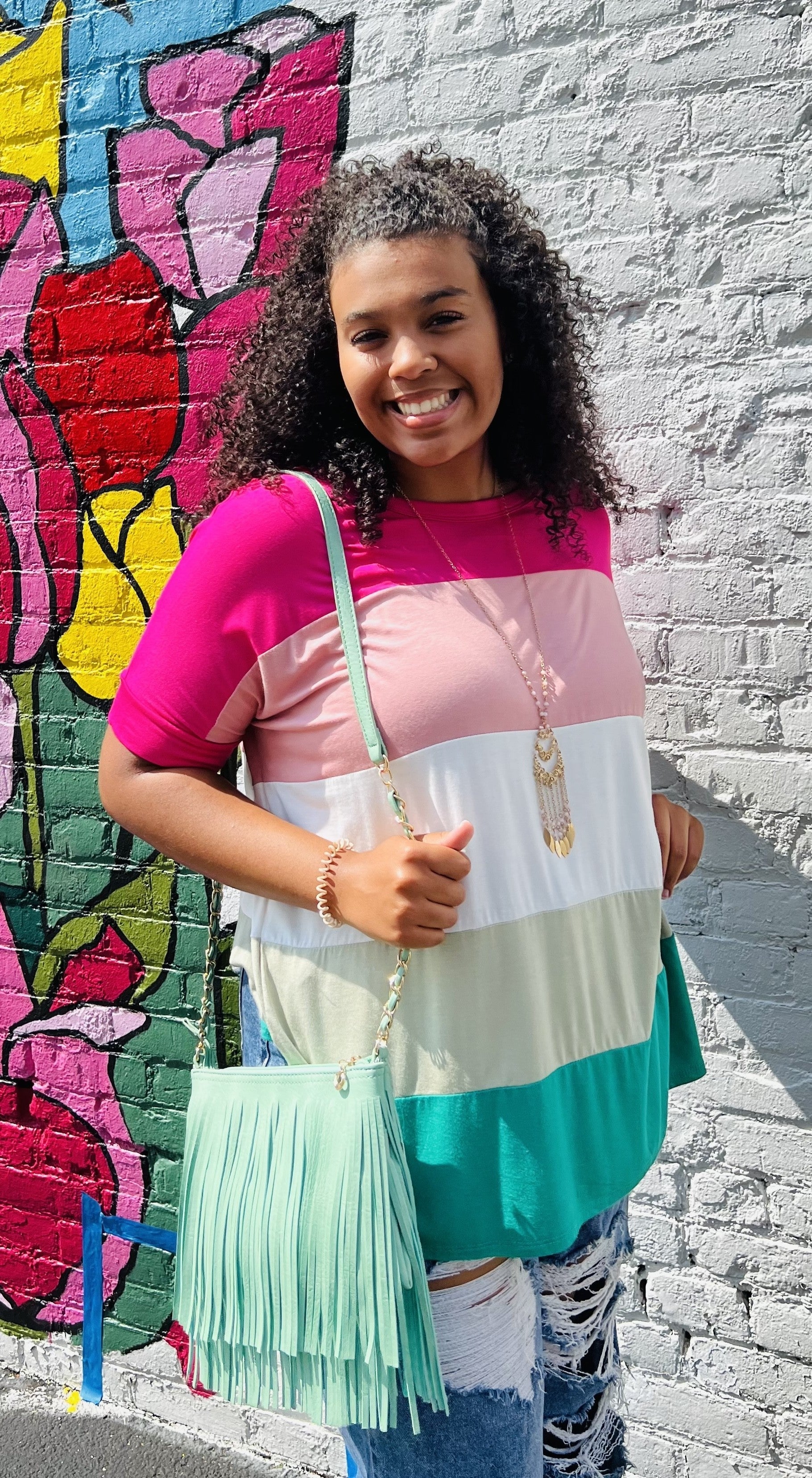Color Block Dropped Shoulder Top