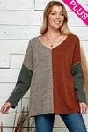 Color Block V Neck Top