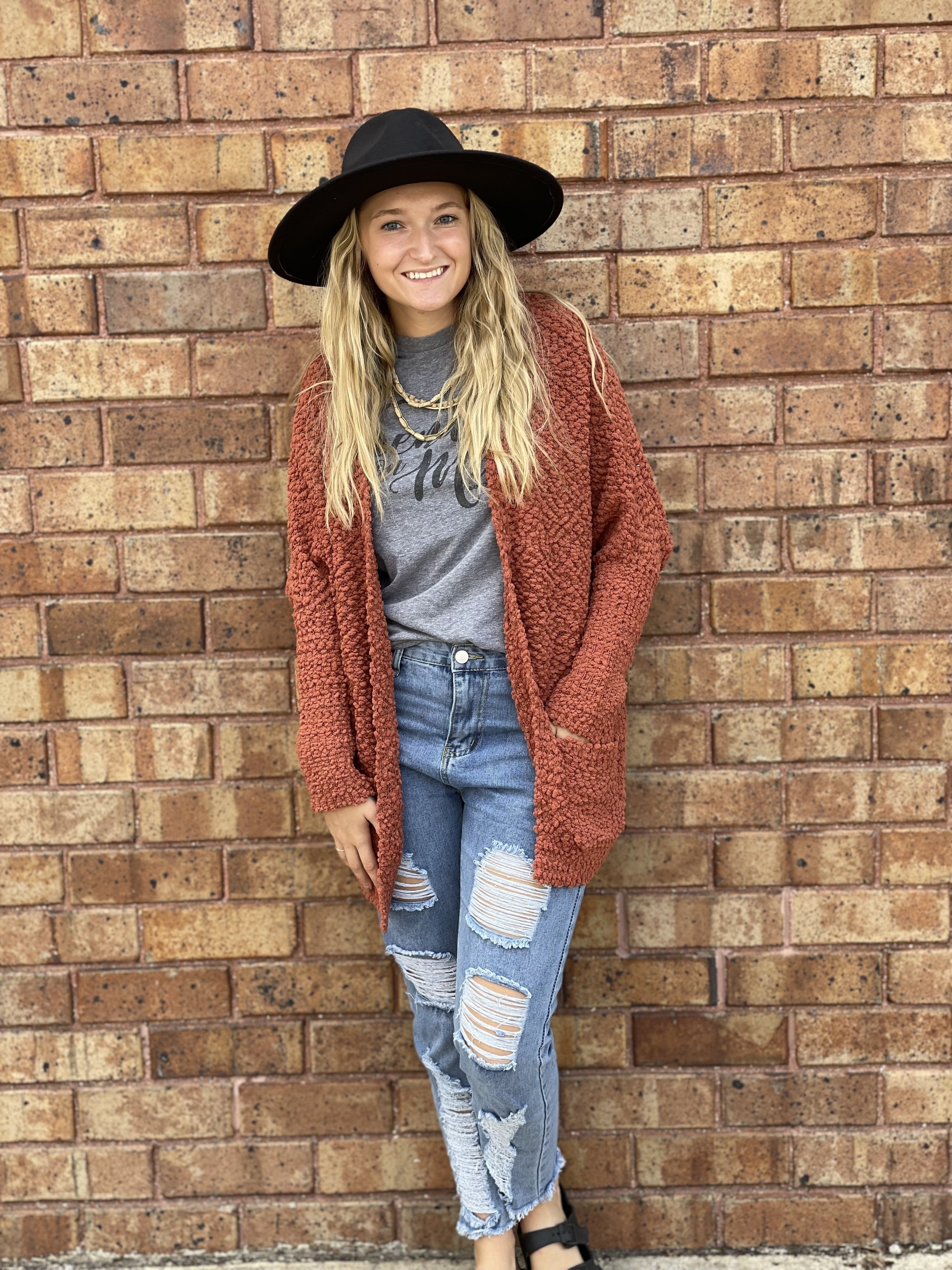 Rust Popcorn Sweater