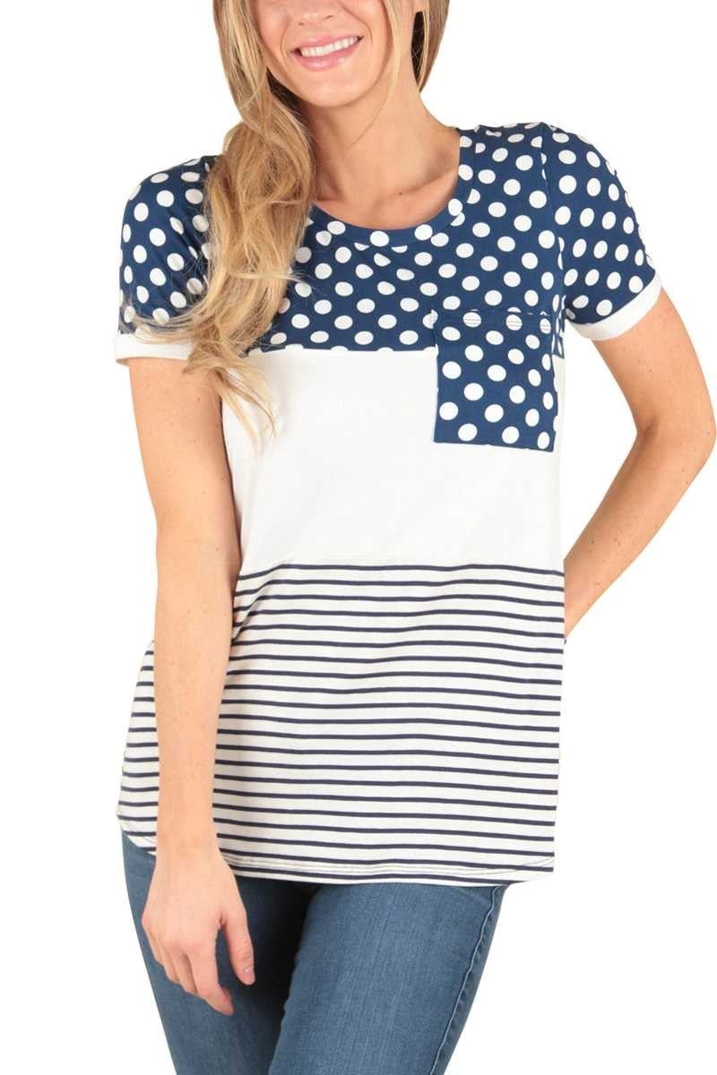 navy dot/striped top