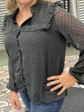Black Ruffled Button Down Top