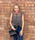 Black Embroidered Ruffled Top