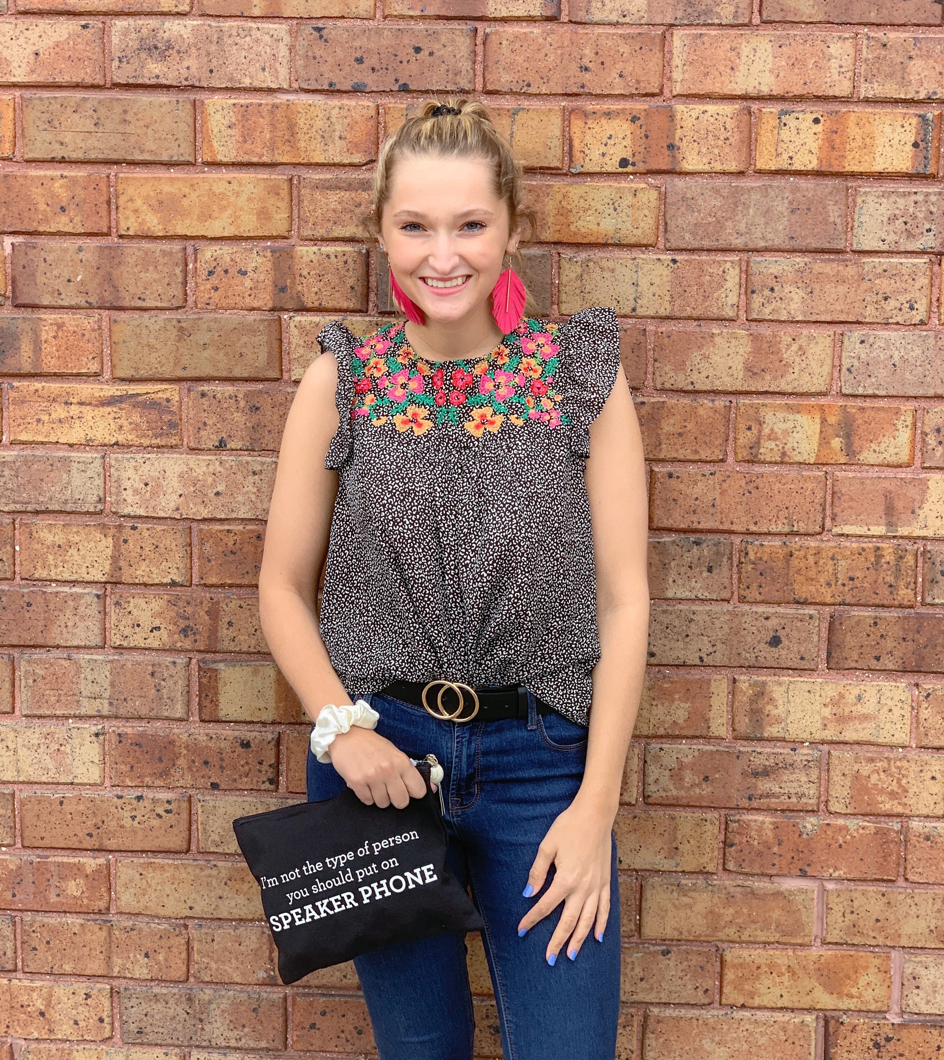 Black Embroidered Ruffled Top