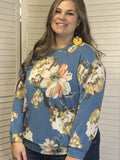 French terry top with puffed sleeve