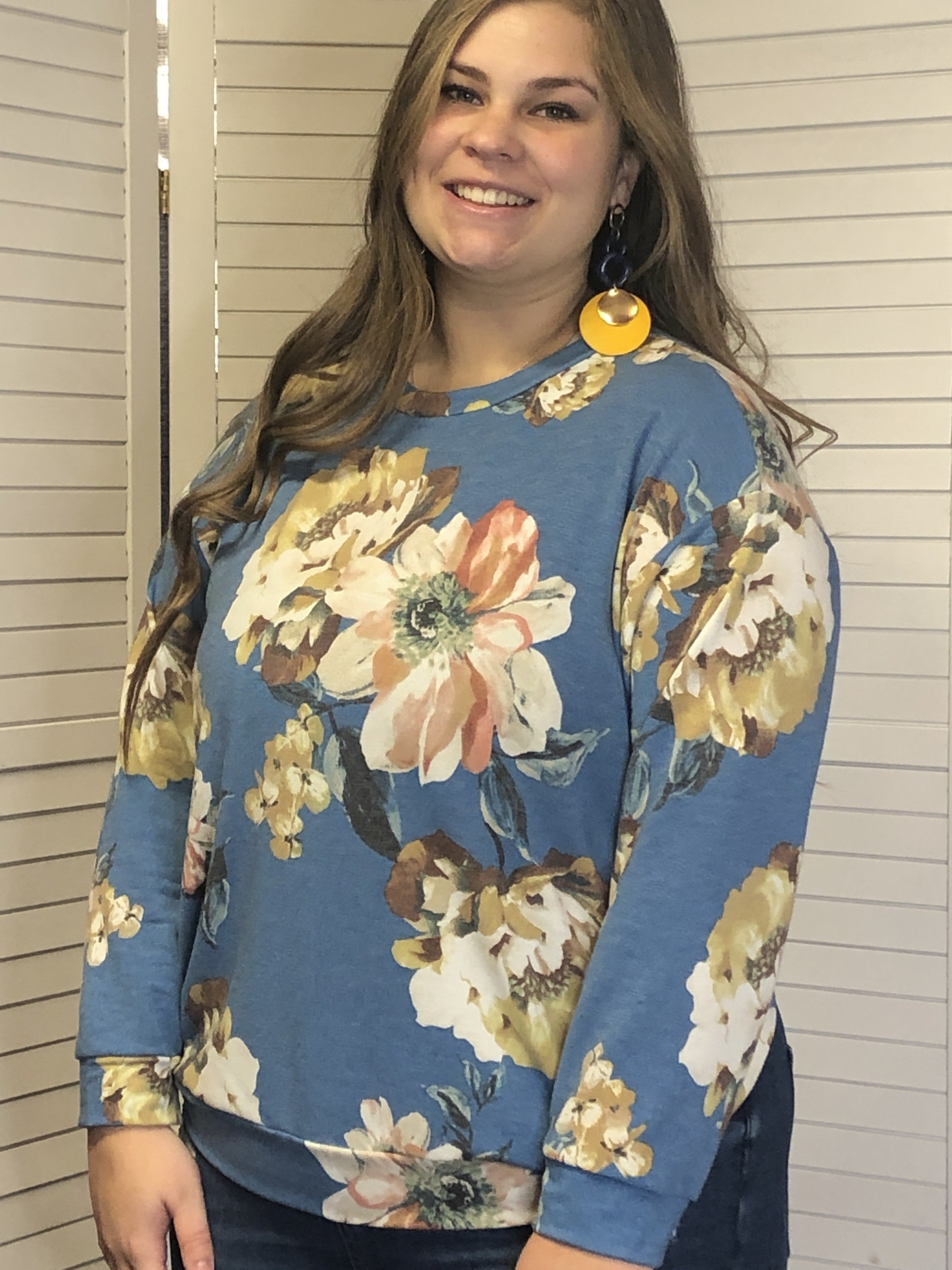 French terry top with puffed sleeve