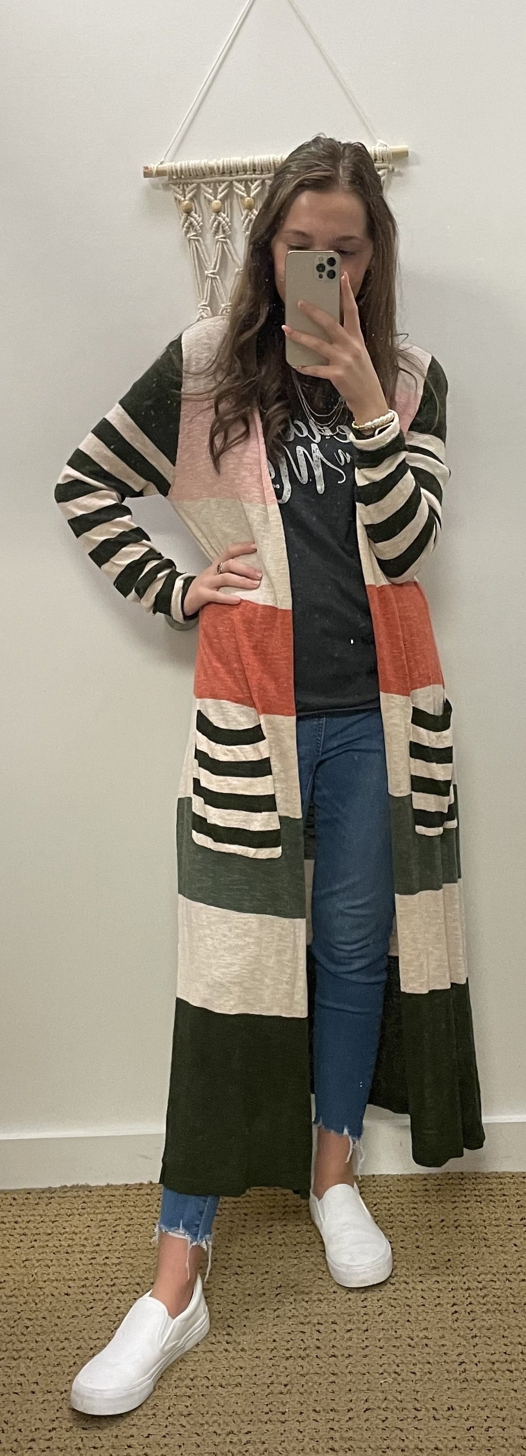 Clay Multi Color Block Long Cardi
