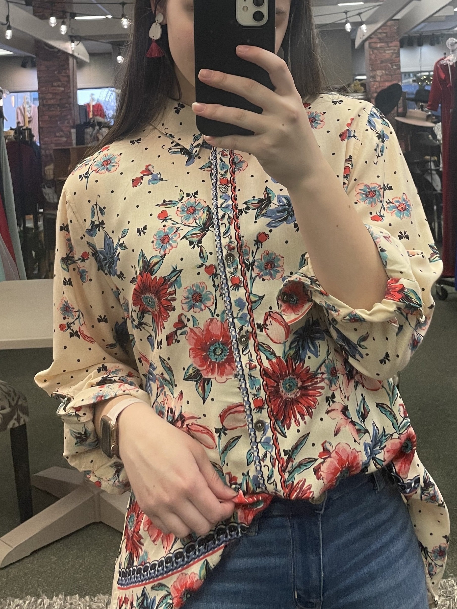 Floral Button Up Top w/Peplum Back