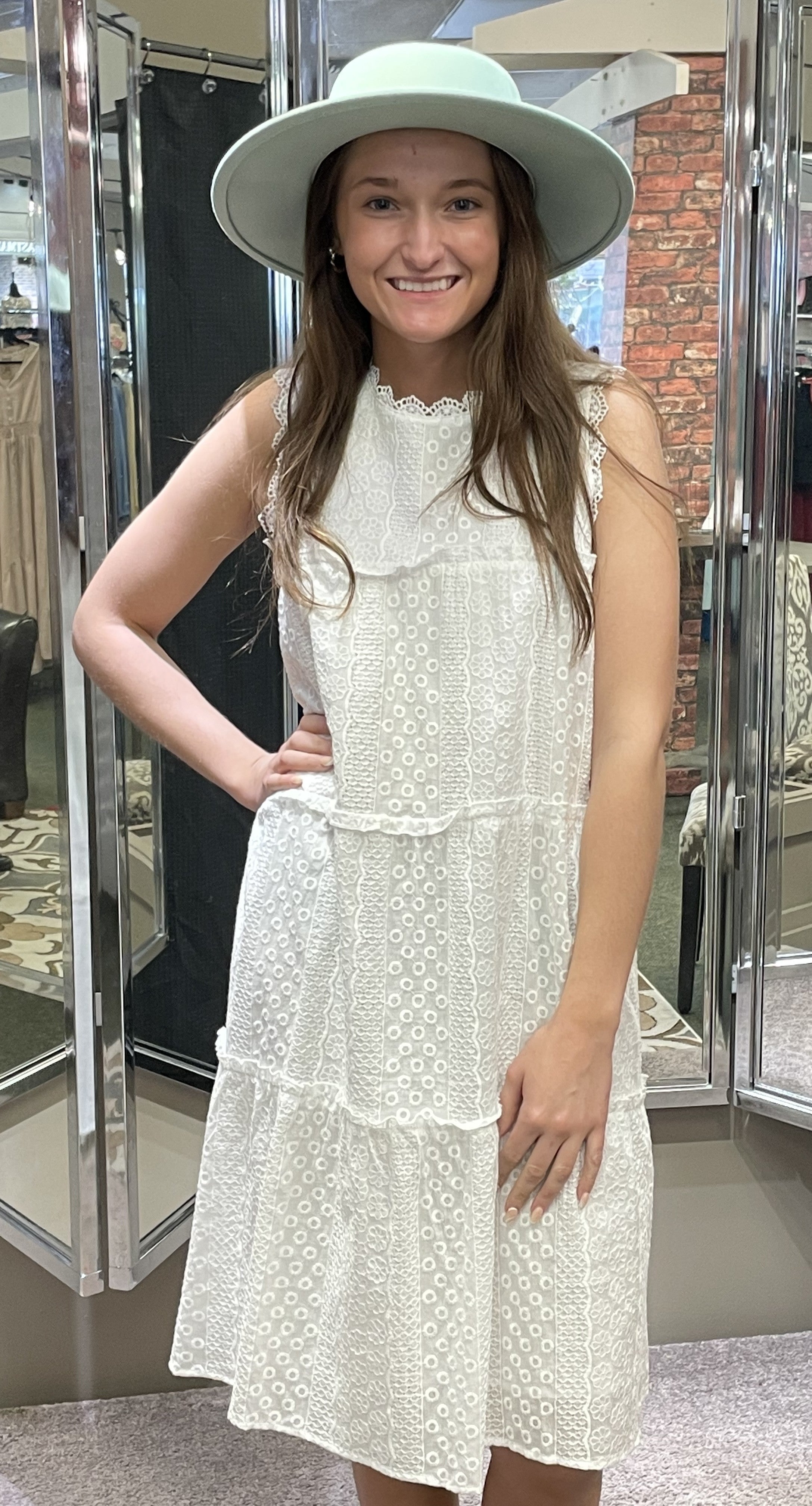 White Textured Scalloped Dress