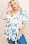 Tie Dye eyelet top with button sleeves