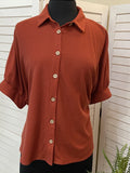 Waffle Half Sleeve Button Down Top