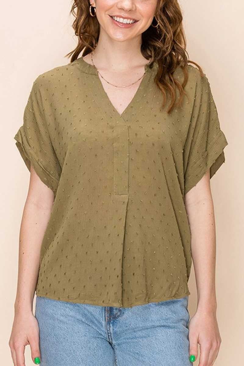 olive swiss dot vneck top