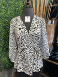 Tie Waist Lantern Sleeve Top