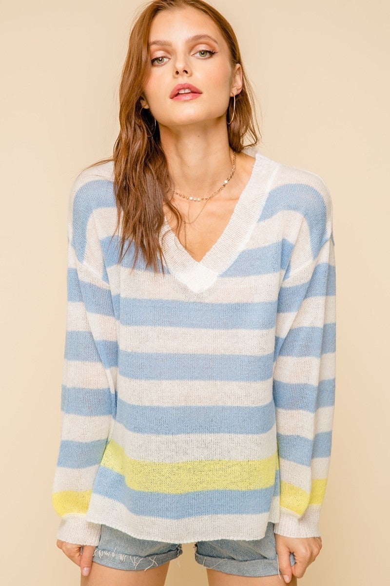 V neck striped sweater