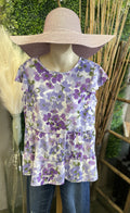 Woven Floral Print Top w/ Cap Sleeve