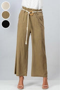 Olive wide leg paper bag pants