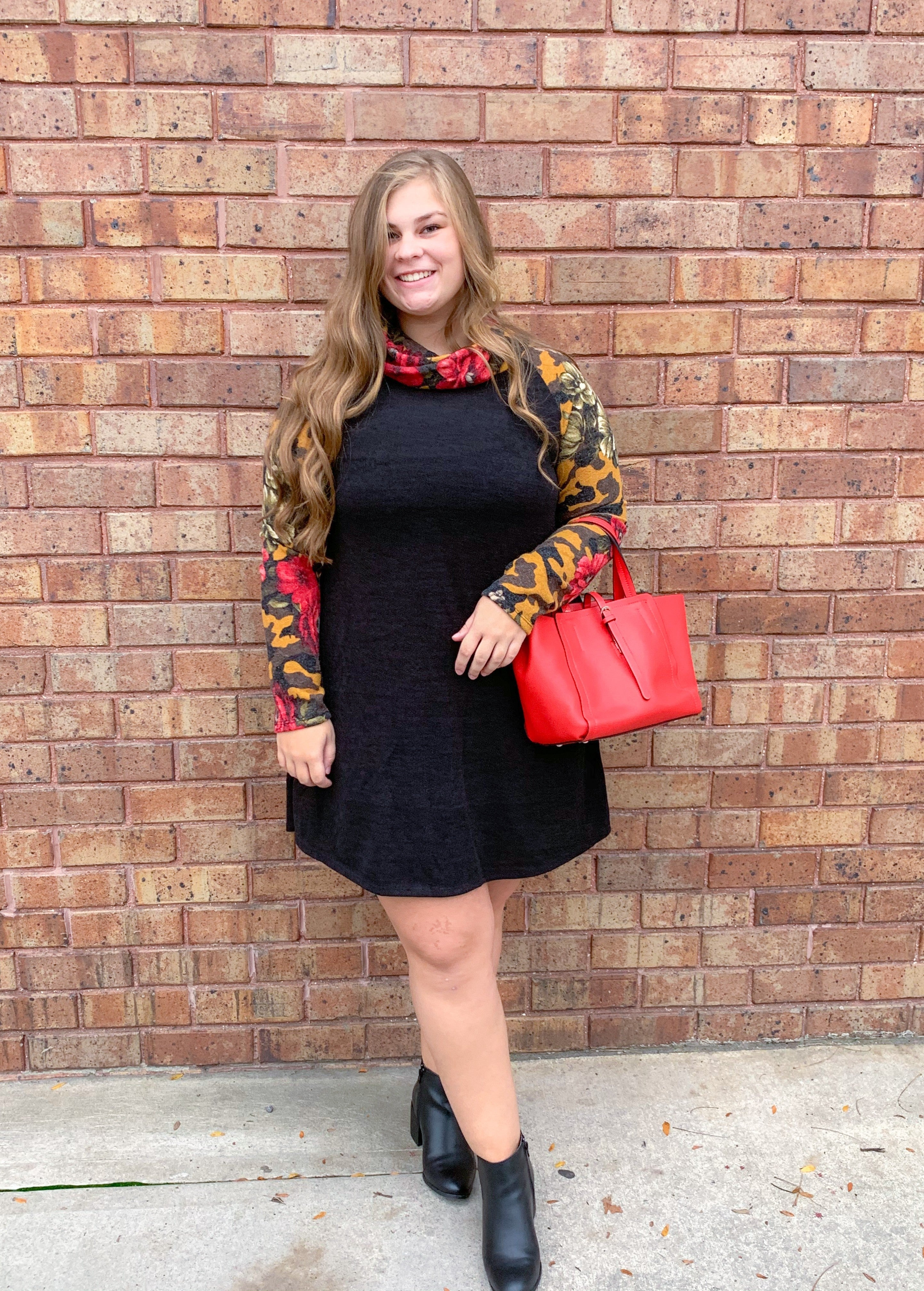 Camo and flower cowl neck dress