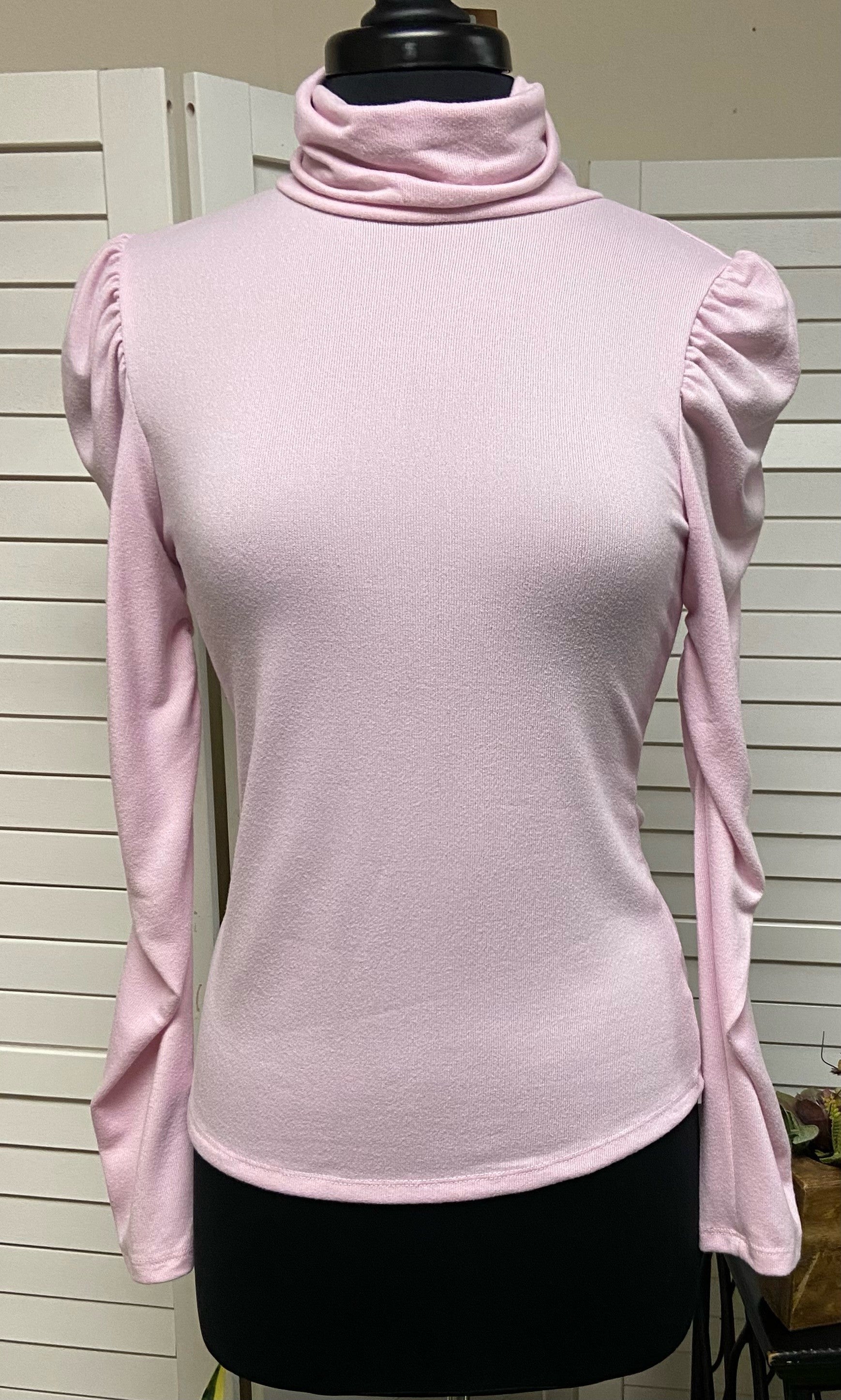 Pink Turtleneck with Pleated Sleeves