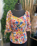 Ruffle Sweetheart Neck Balloon Sleeve Top