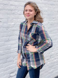 Navy Light Plaid Top