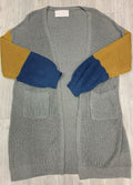 grey color block sleeve cardi