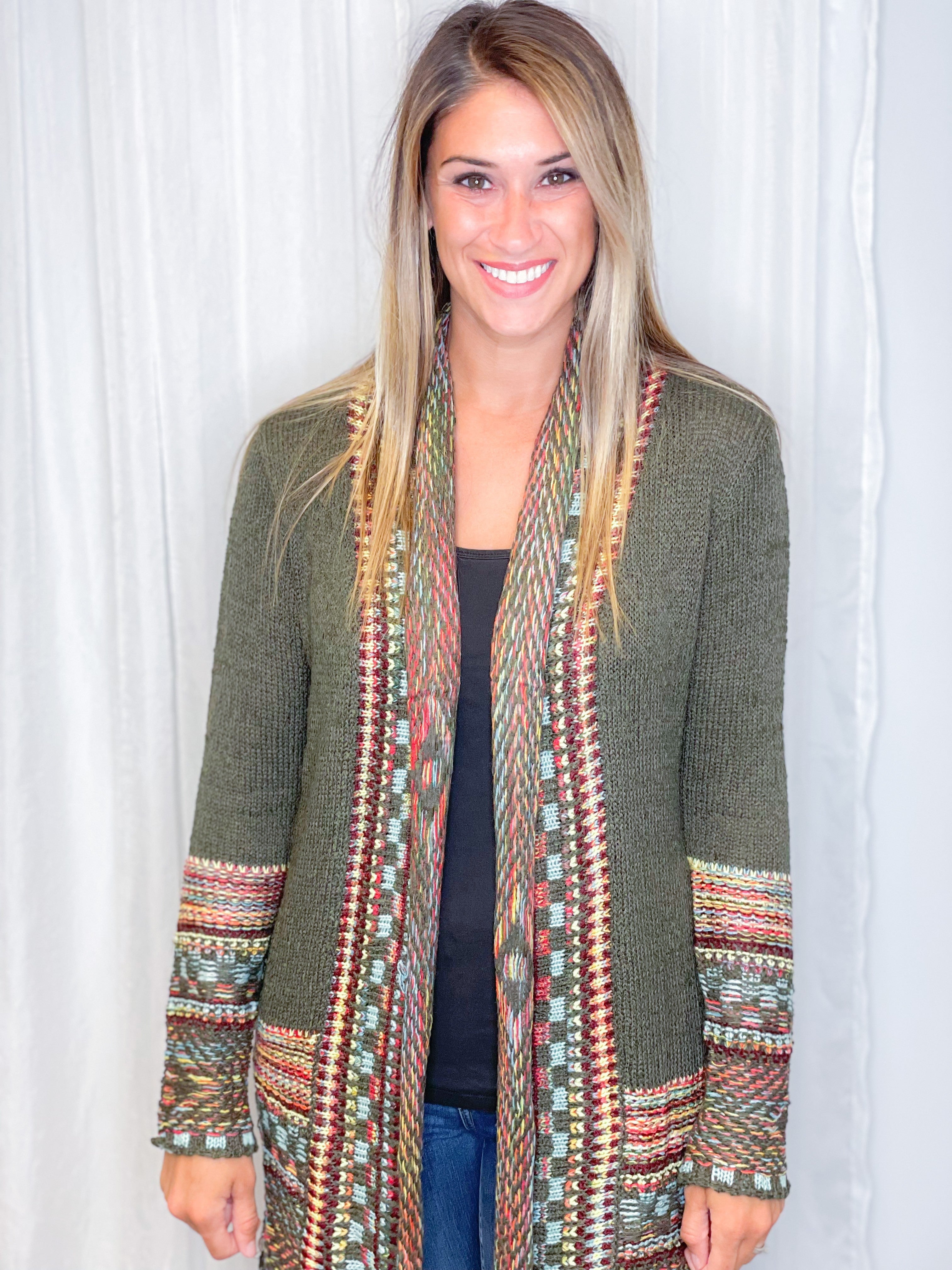 Olive Fringe Cardigan