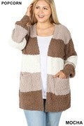 blue wide striped popcorn cardi