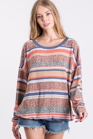 mix print long sleeve top