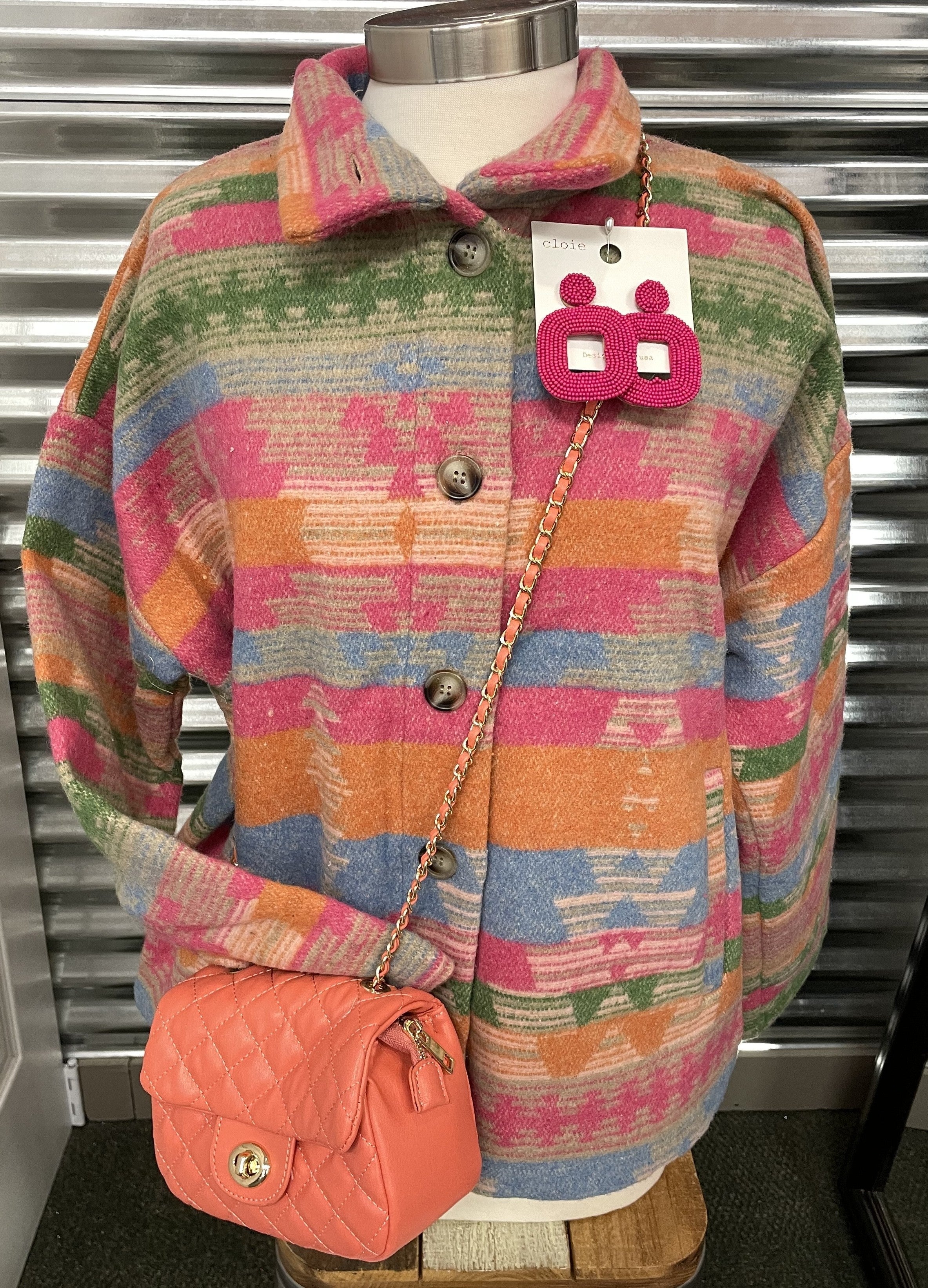 Aztec Button Up Collar Jacket