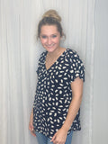 Navy Dalmatian Print Top