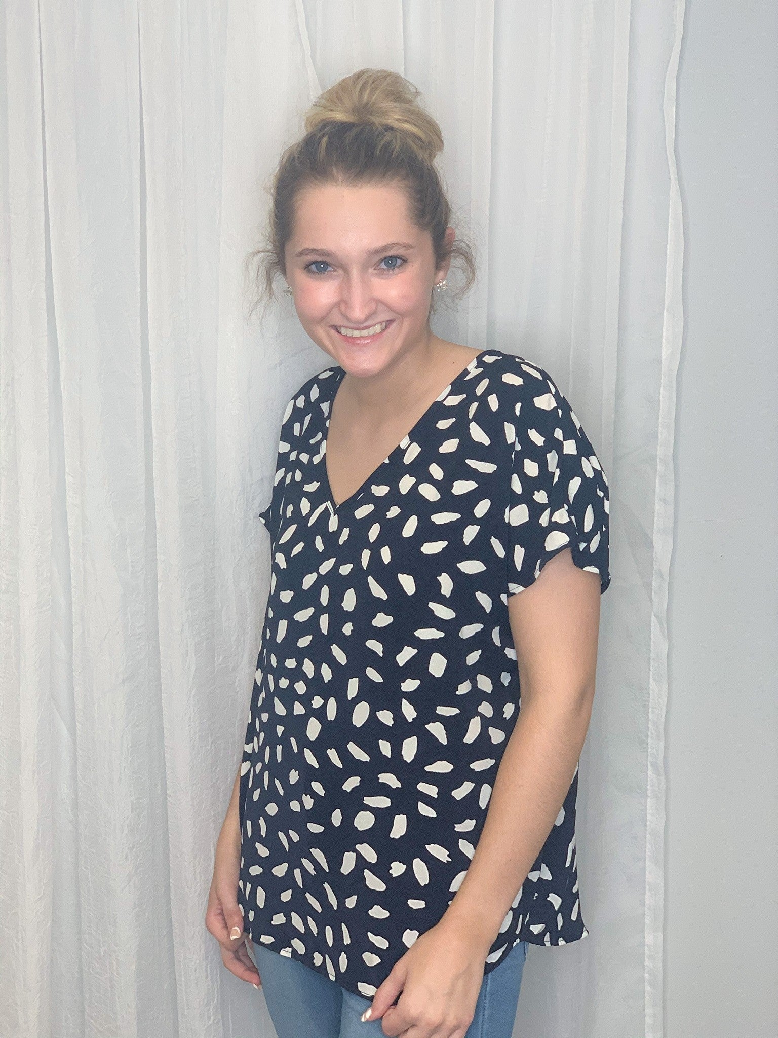 Navy Dalmatian Print Top