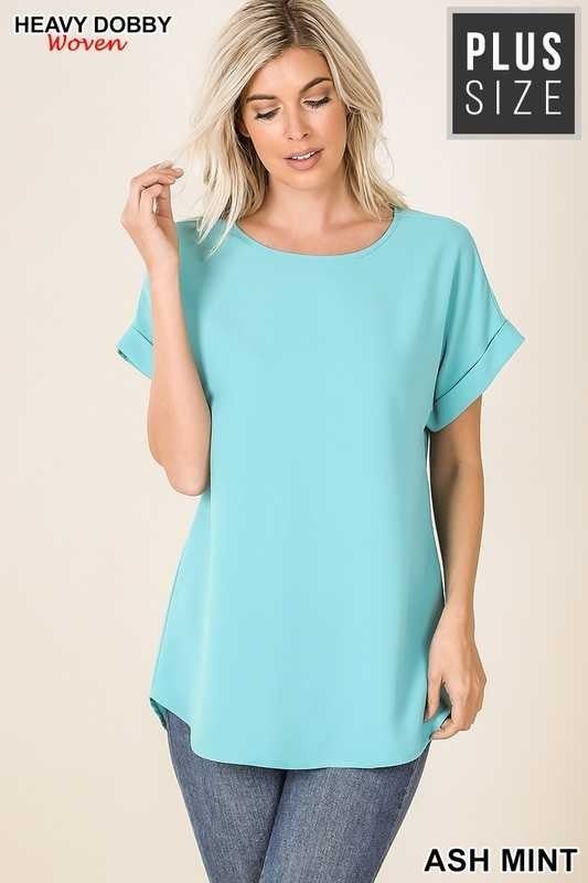 ash mint rolled sleeve top
