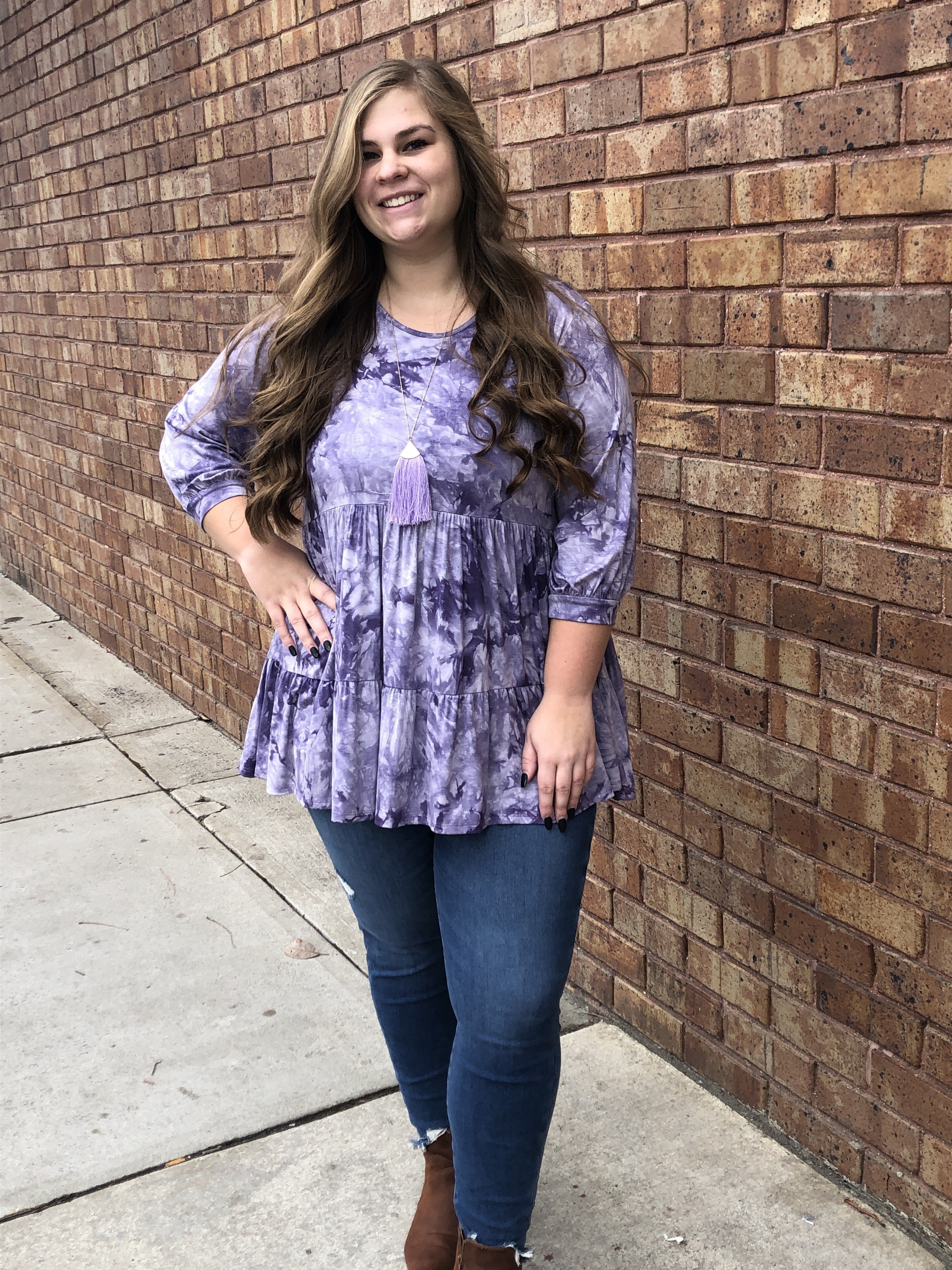 Lavender Splattered Tie-dye 3/4 balloon sleeve