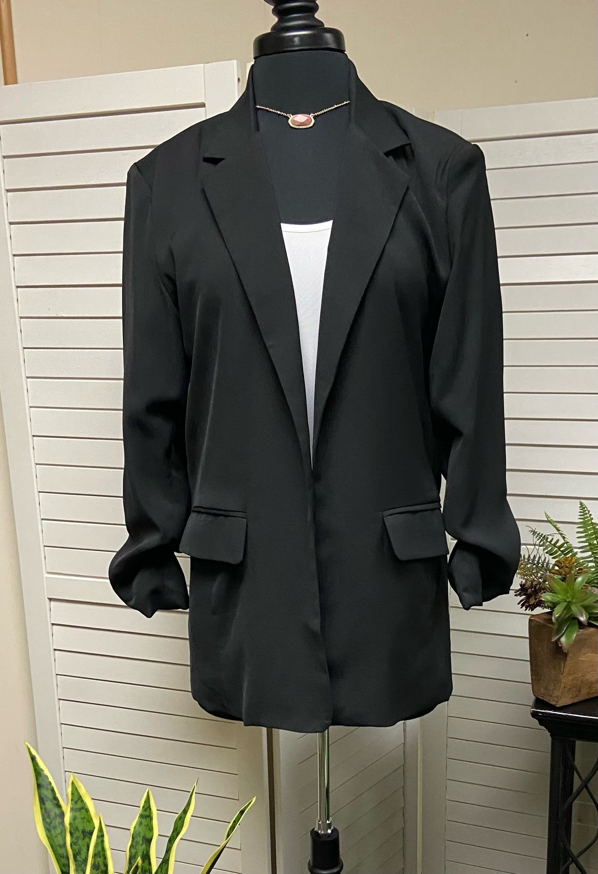 Boyfriend Blazer with 3/4 Ruched Sleeve