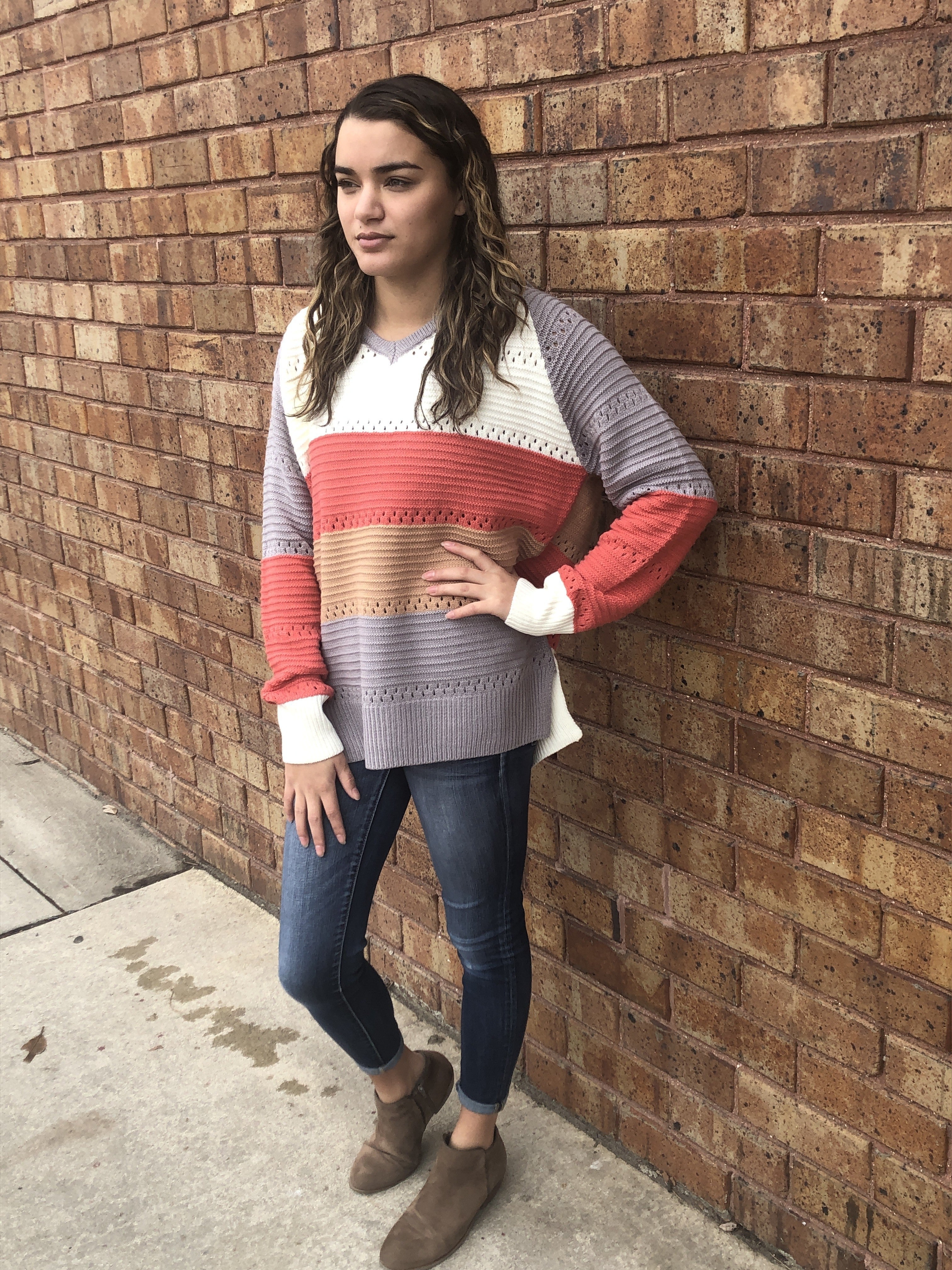 Hoodie Color Block Crochet Sweater