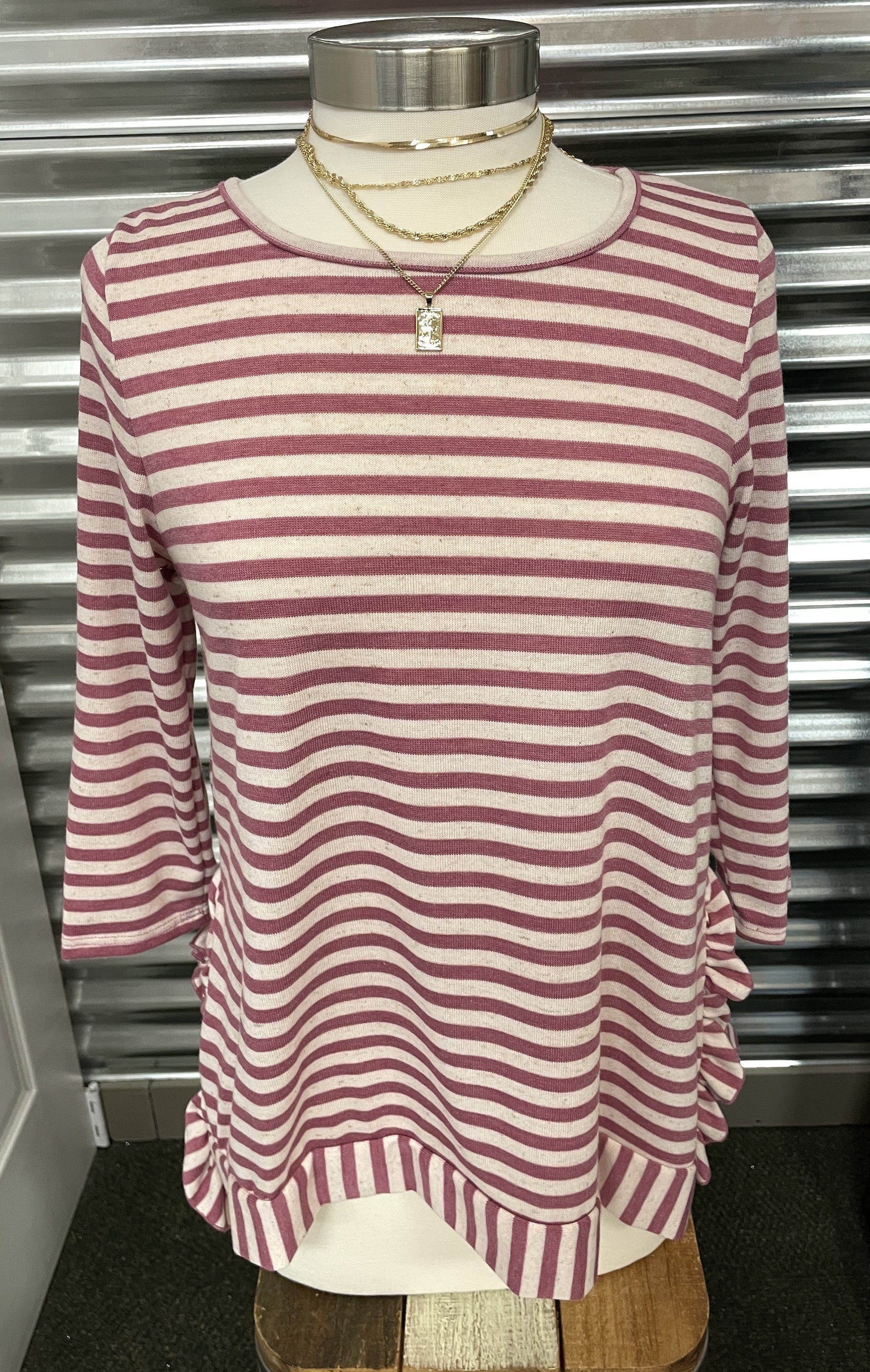 Striped Knit Top w/ Ruffle Detail