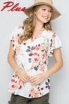 Floral Print V-neck Flare Short Sleeve Top