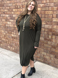 Olive jersey long sleeve dress with pockets